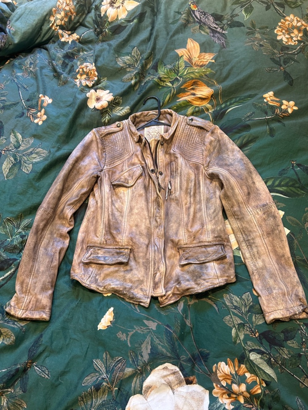 Free People Distressed Light Taupe Leather Biker Jacket